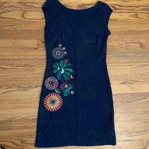Desigual Dress Navy Blue Colorful Design